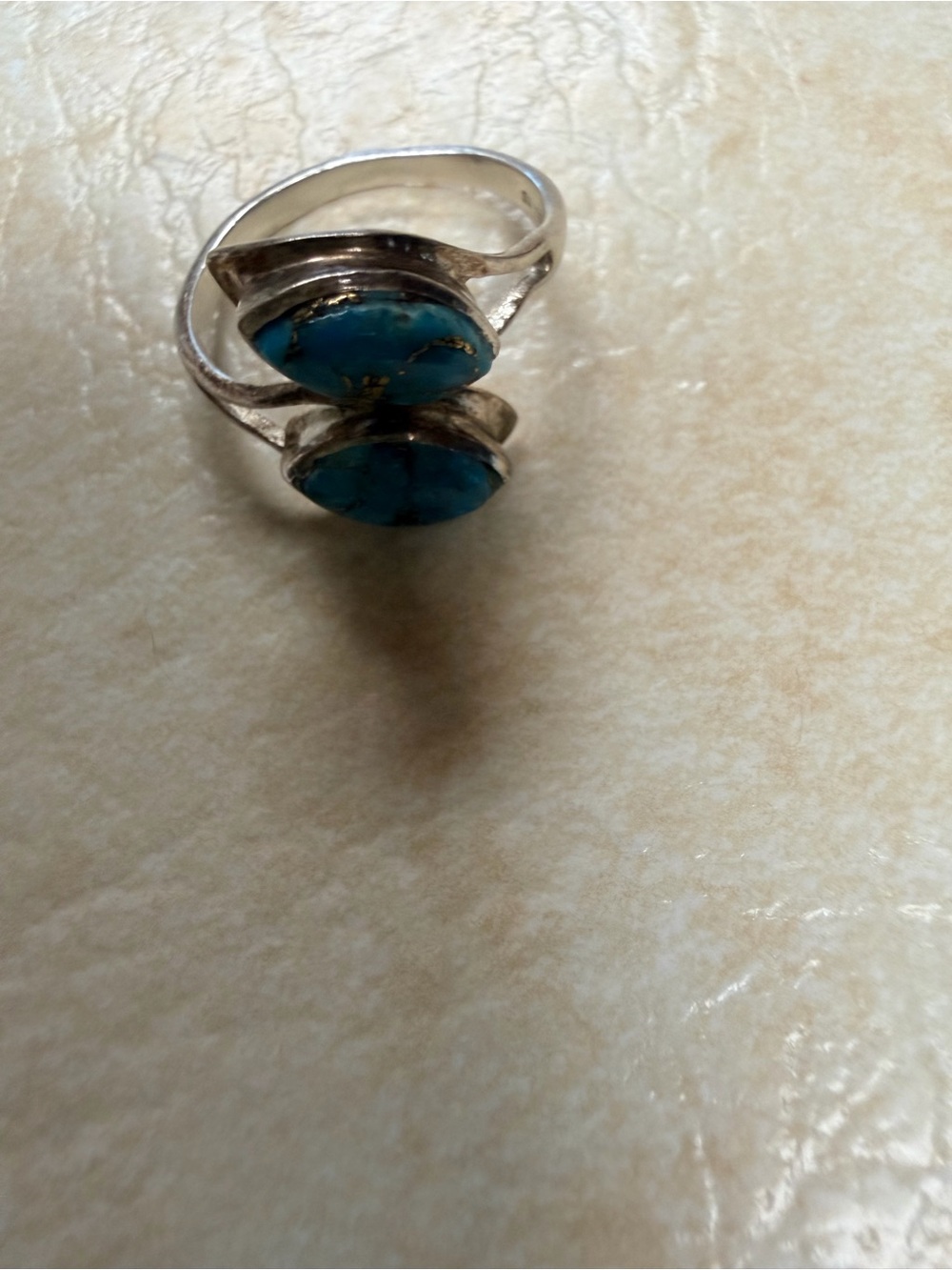 925 Sterling Silver Turquoise Marquise Double Bezel Bypass Ring Size 8.5 India
